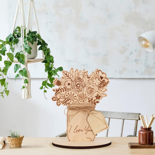Handmade wooden vase ornament with dried flowers