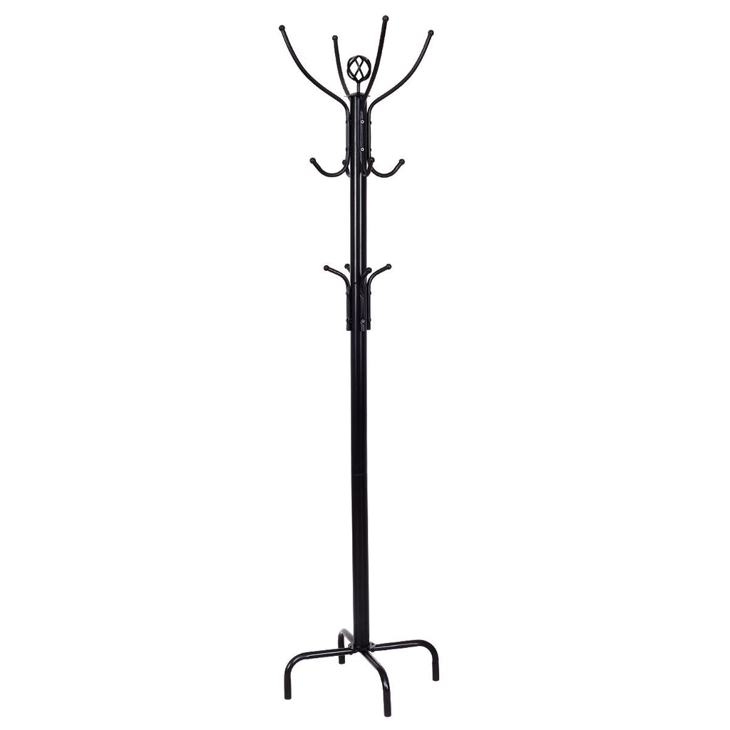 Black metal coat rack with 12 hooks